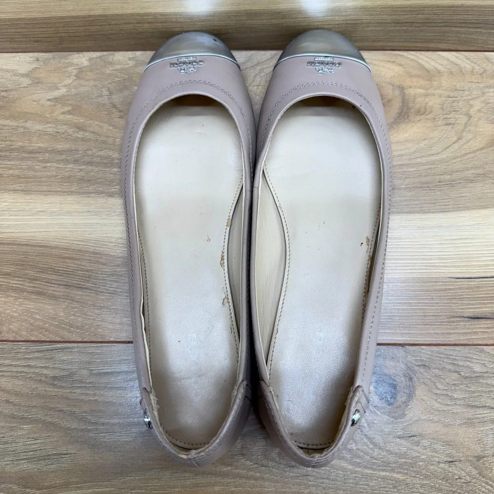 Coach Chelsea Beige Flats Womens 8.5 Beige Leather Cap Toe Ballet - Picture 8 of 11